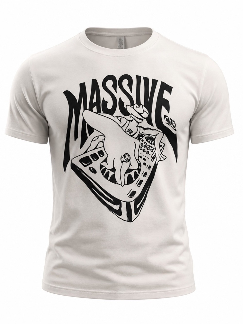 Bella Canvas Massive ‎ DJ Turntable Graphic Tee Mens Medium White Short Sleeve